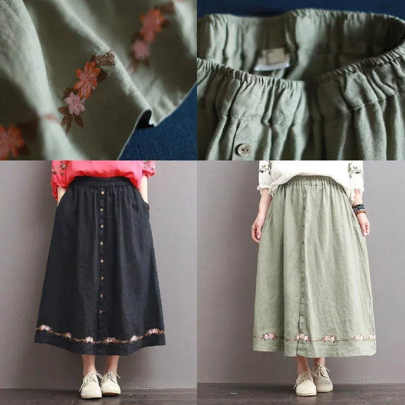 2017-black-casual-embroidery-skirt-cotton-linen-a-line-skirts-elastic-waist-women-skirts