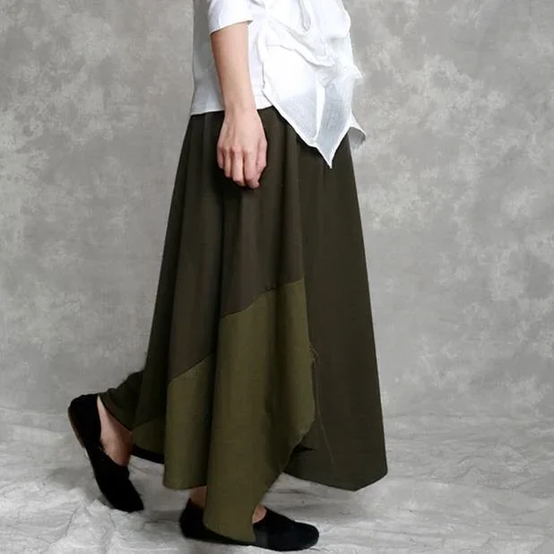 2018-summer-army-green-cotton-casual-skirt-asymmetric-hem-elastic-waist-maxi-skirts