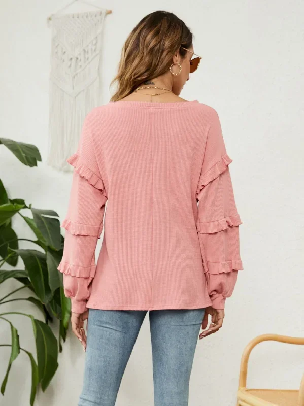 2022-cross-border-women-039-s-jacket-amazon-autumn-and-winter-new-women-039-s-waffle-v-neck-ruffled-lantern-sleeve-jacket