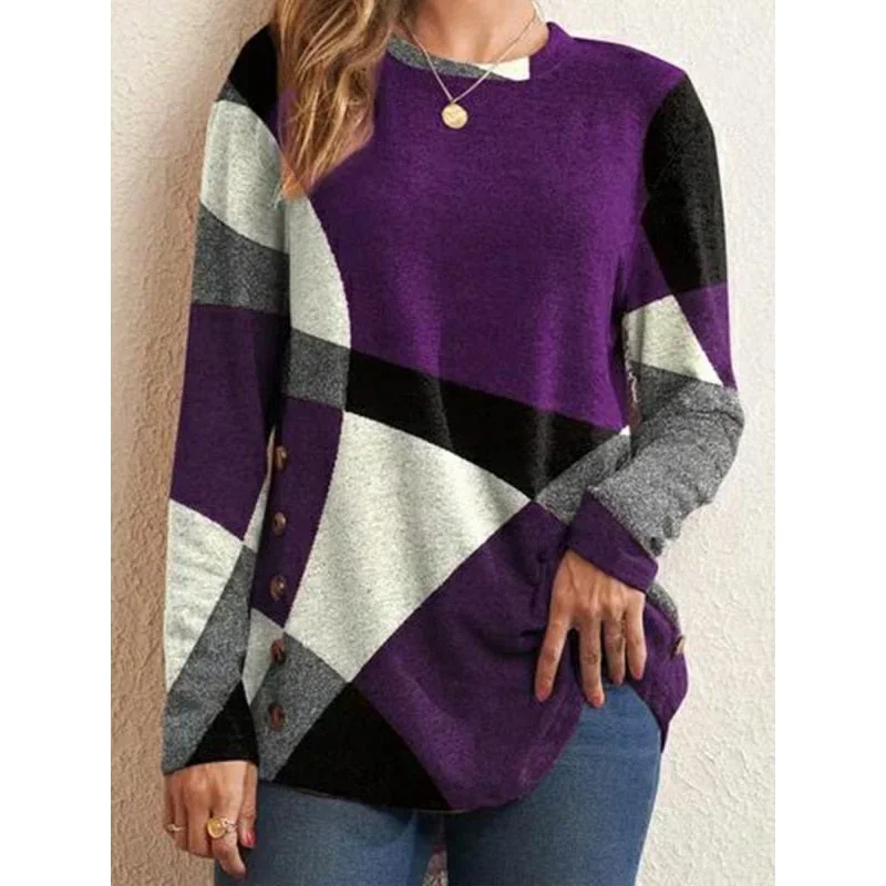 FashionSierra - Vintage Patchwork Long Sleeve O-Neck All-match Top