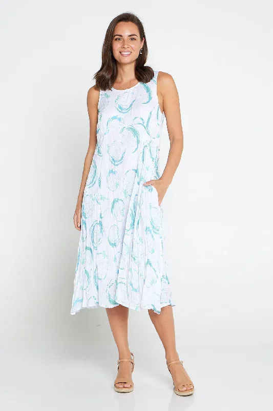 Adeline Dress - Aqua/White