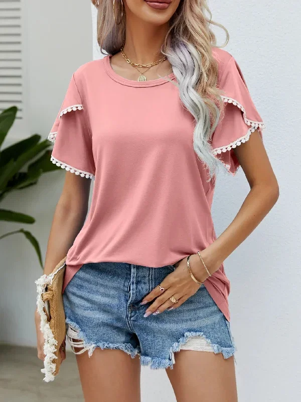 Round Neck Tassel Tulip Sleeve Tee