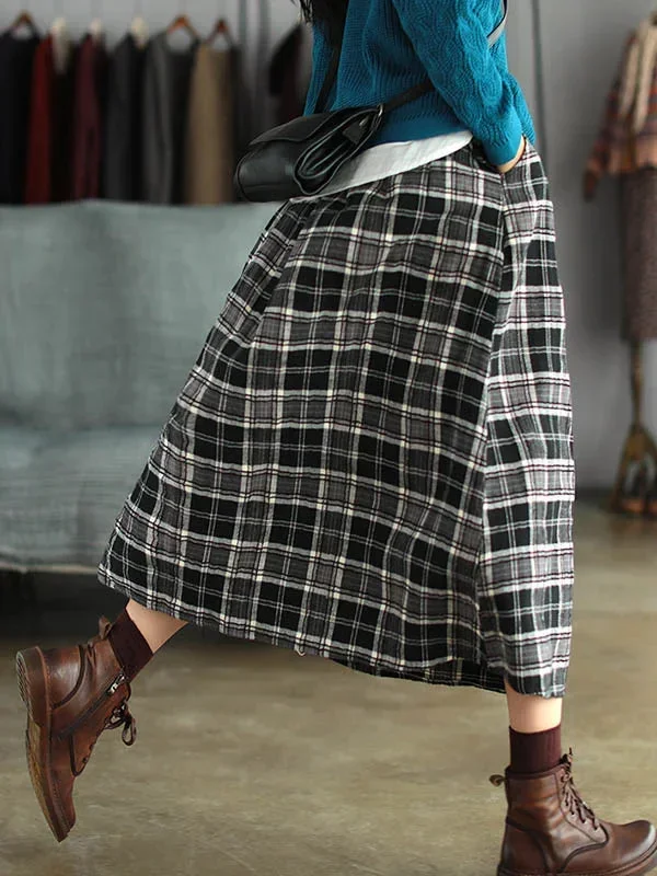 artistic-retro-plaid-a-line-skirt-spring