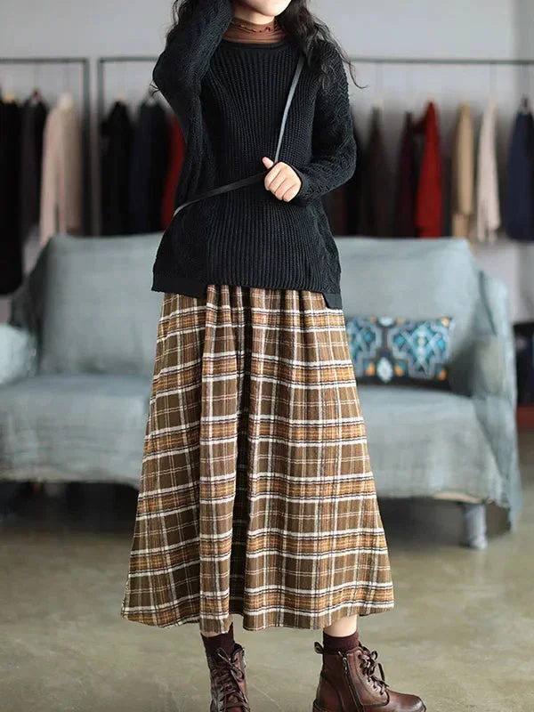 artistic-retro-plaid-a-line-skirt-spring