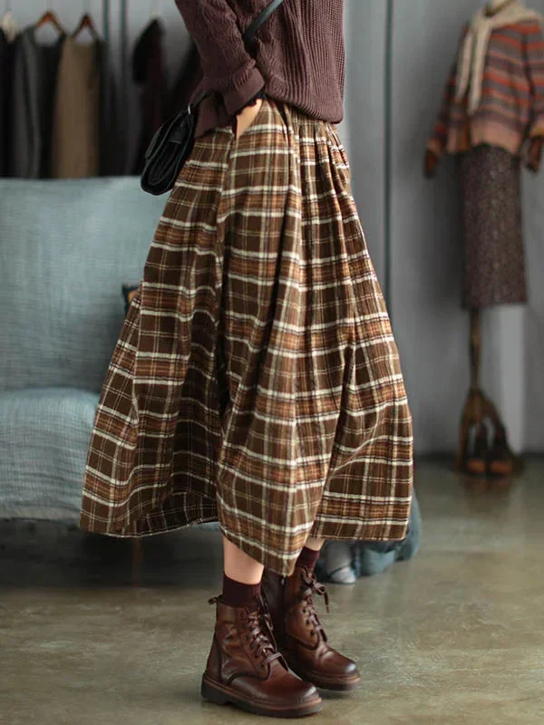 artistic-retro-plaid-a-line-skirt-spring