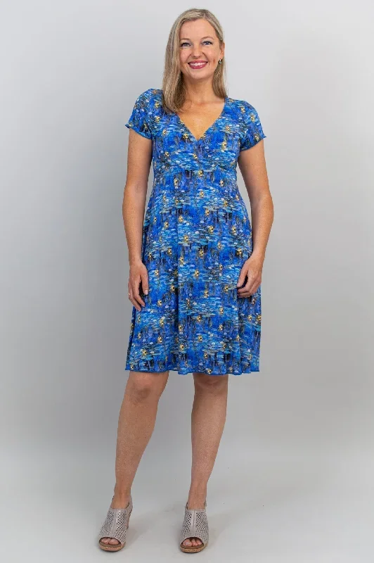 Aurora Dress, Blue Waterlilies, Bamboo - Final Sale