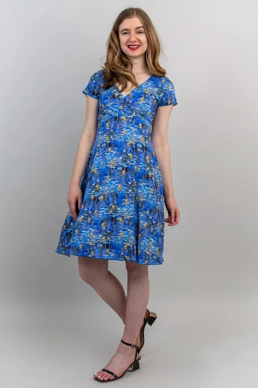 aurora-short-sleeve-dress-blue-waterlilies-bamboo