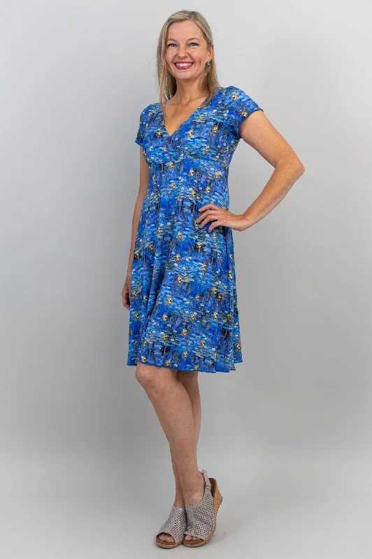 aurora-short-sleeve-dress-blue-waterlilies-bamboo