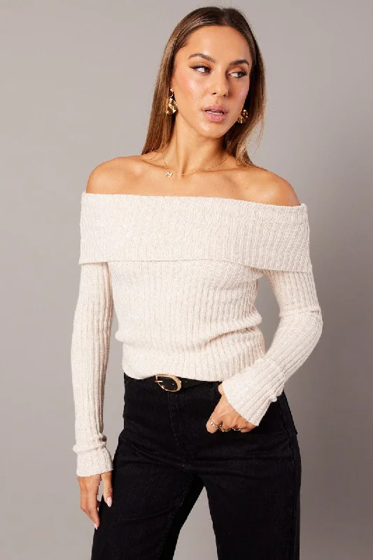 Beige Knit Top Long Sleeve