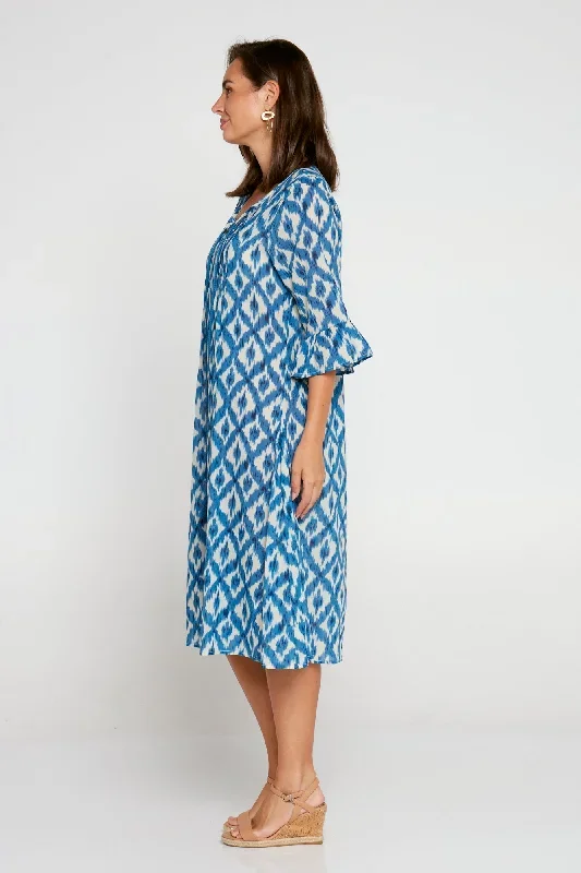 bethany-cotton-dress-blue-ikat-print