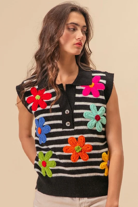 bibi-flower-patch-striped-half-button-sweater-vest