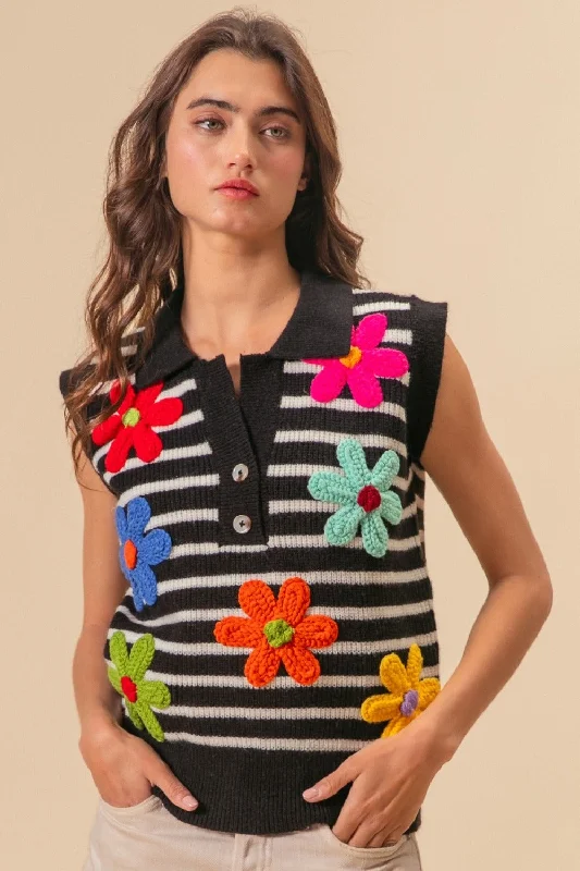 bibi-flower-patch-striped-half-button-sweater-vest