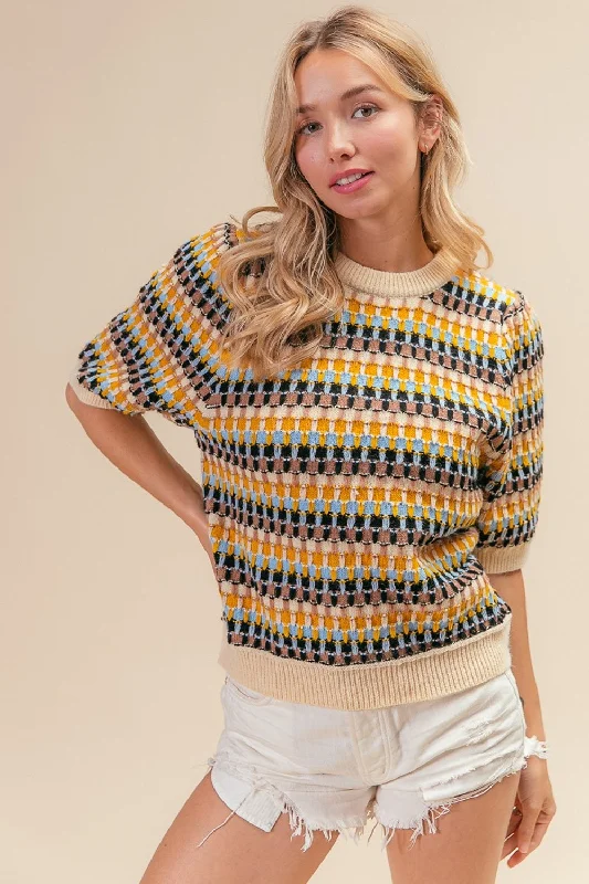 bibi-multi-color-half-sleeve-sweater