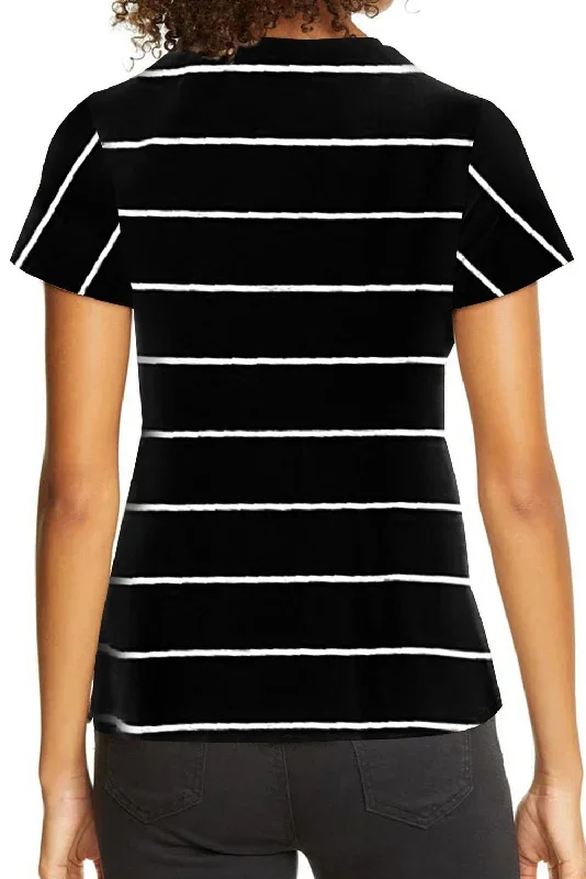 black-round-neck-striped-print-t-shirt