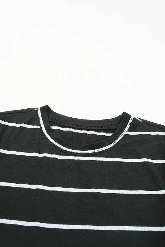 black-round-neck-striped-print-t-shirt