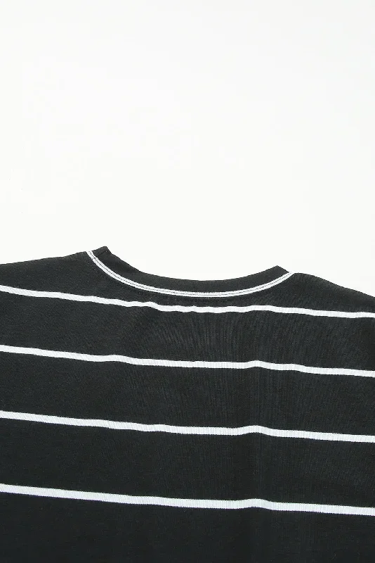 black-round-neck-striped-print-t-shirt