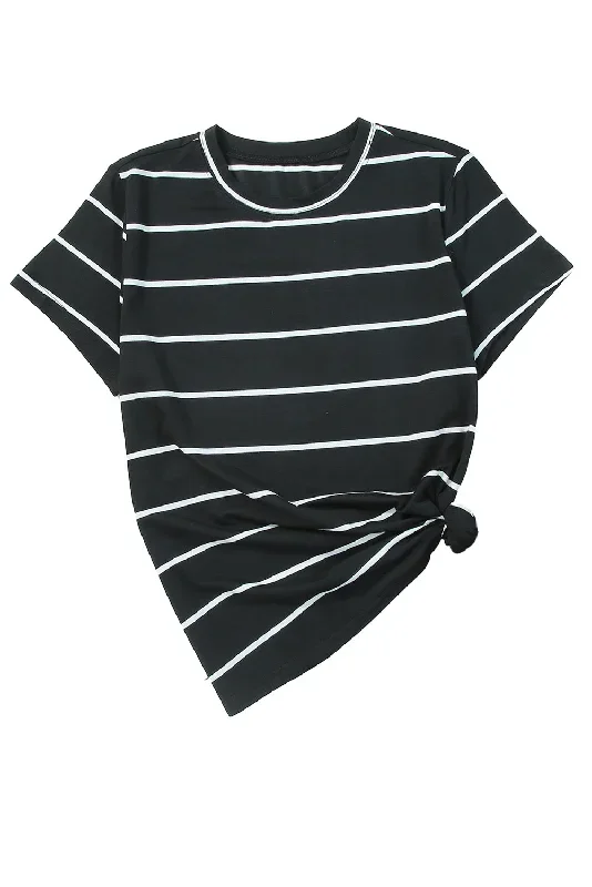 black-round-neck-striped-print-t-shirt