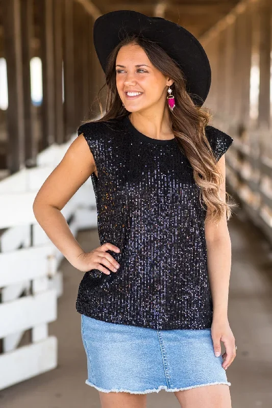 Black Sequin Sleeveless Top