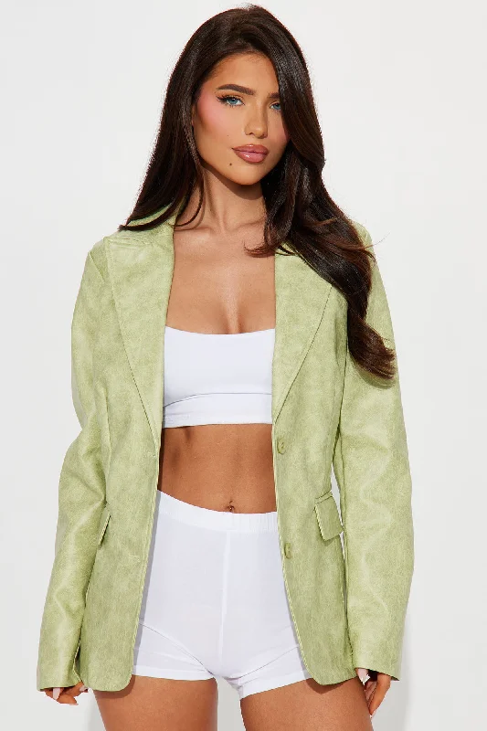 Blaire Washed Faux Leather Blazer - Sage