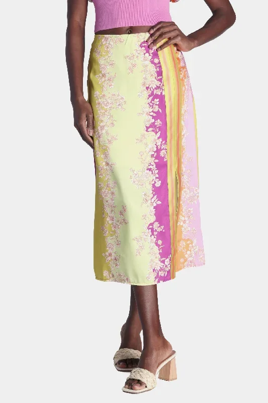 Border Print Midi Skirt With Slit