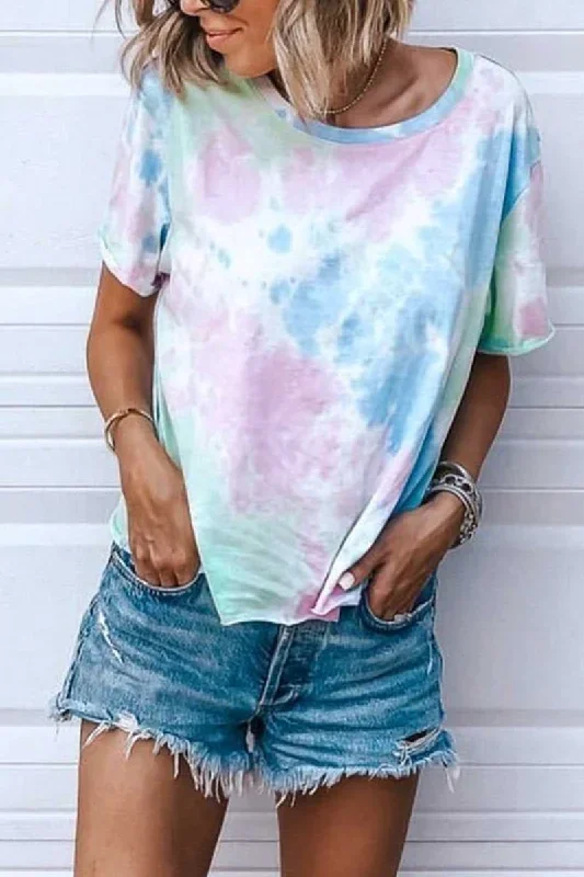 CityHottie O Neck Tie-Dye Tops