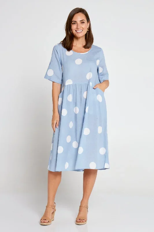 Collins Cotton Dress - Chambray Spot