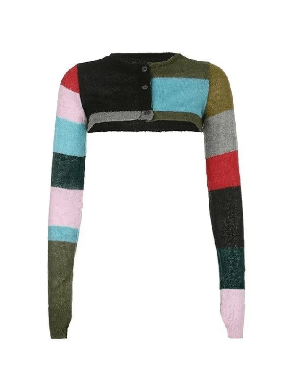 color-block-striped-long-sleeve-bolero-cardigan