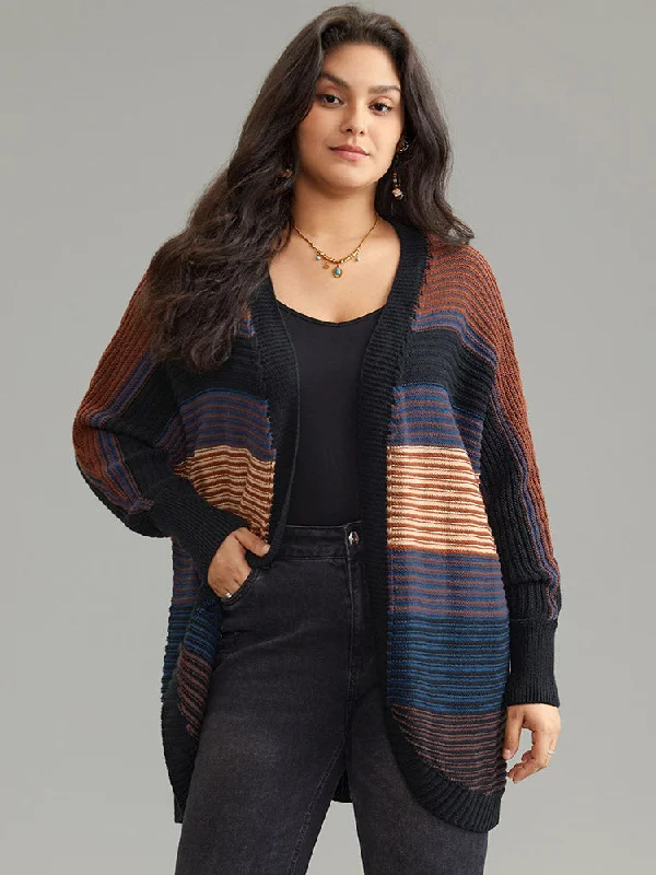 colorblock-heather-texture-curved-hem-cardigan