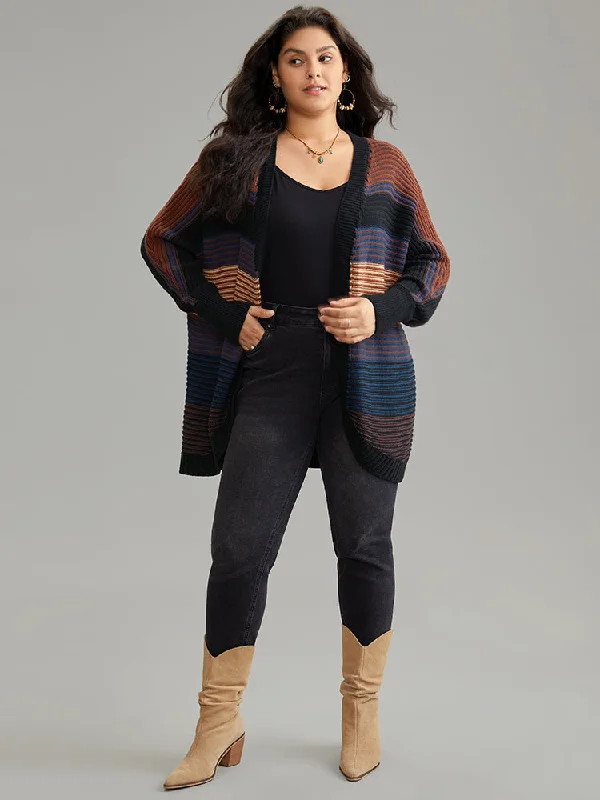 colorblock-heather-texture-curved-hem-cardigan