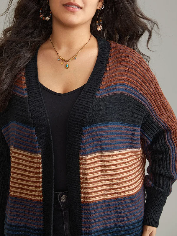 colorblock-heather-texture-curved-hem-cardigan