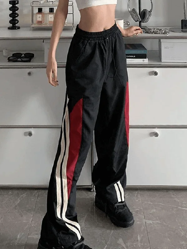 Contrast Paneled Black Baggy Sweatpants