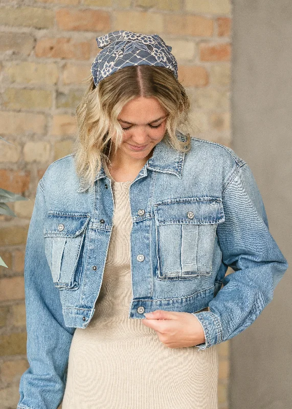 Cropped Cargo Denim Jacket