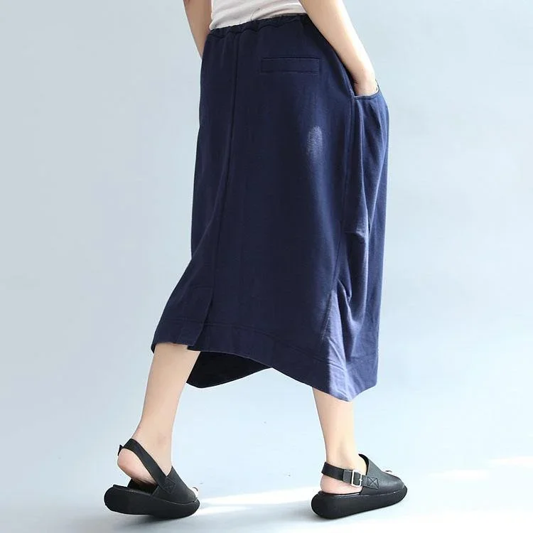 dark-blue-casual-knitting-cotton-skirts-elastic-waist-beach-skirts