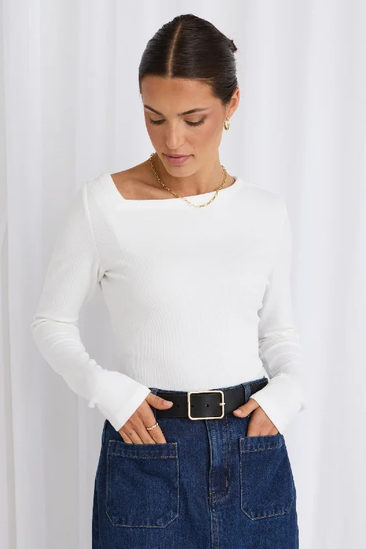 Depth Ivory Rib Asymetric Neck LS Top