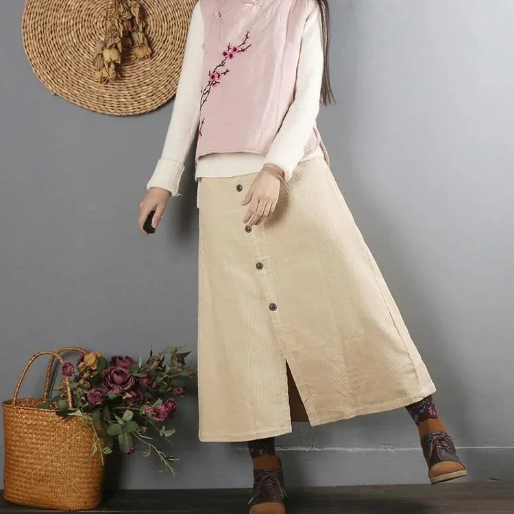 diy-a-line-skirts-cotton-clothes-neckline-khaki-skirt