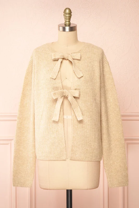 Elpida Beige | Knit Cardigan w/ Bows