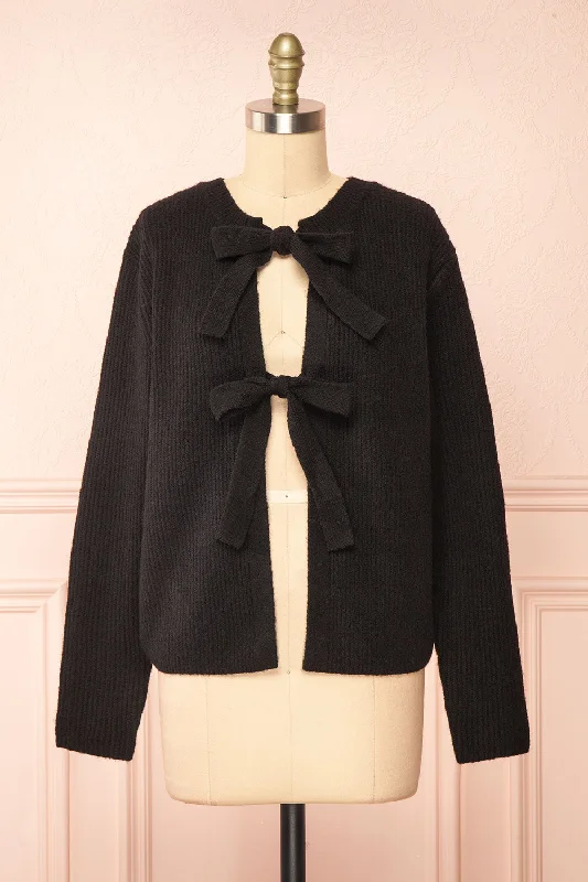 Elpida Black | Knit Cardigan w/ Bows