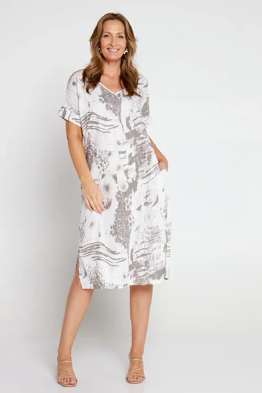 Esiteri Linen Dress - Ivory/Driftwood Sketch