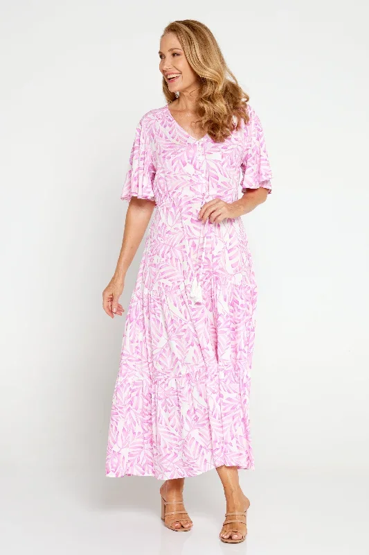 Evelyn Dress - Pink Leaves