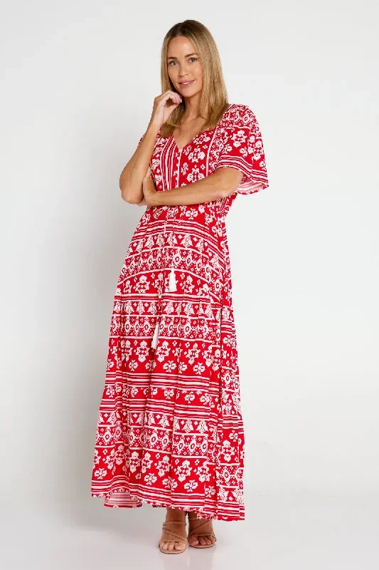 Evelyn Dress - Red Ribbon Print