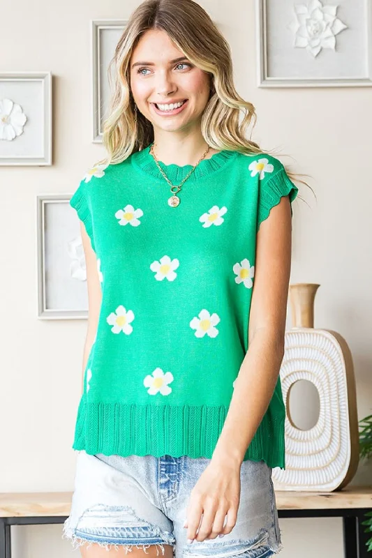 first-love-full-size-flower-pattern-round-neck-sweater-vest-1