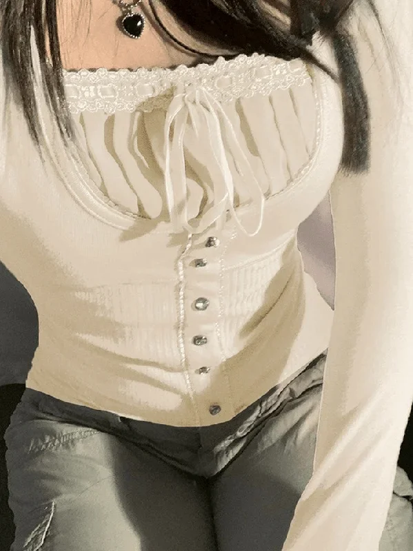 fleece-bow-neck-ribbed-lace-blouse