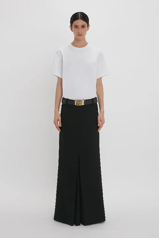 Floor-Length Box Pleat Skirt In Black