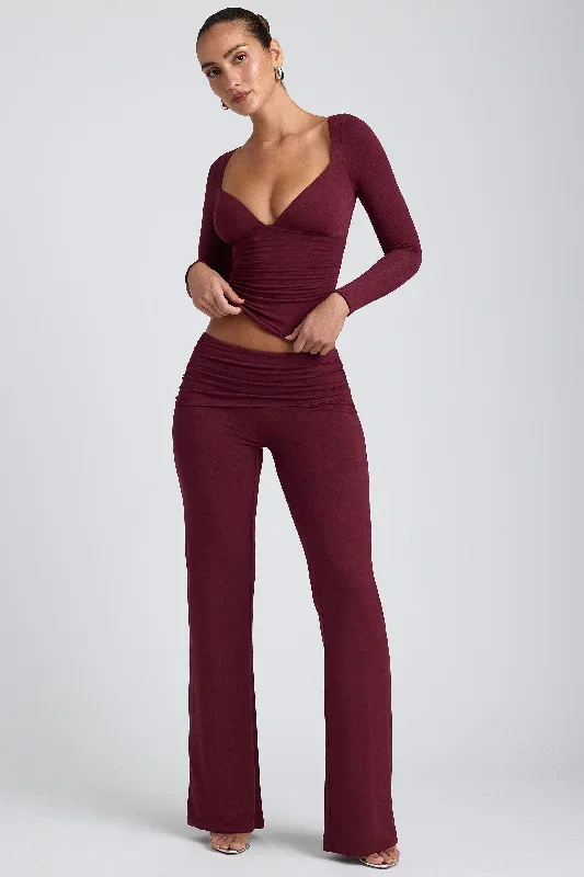 Modal Mid-Rise Straight-Leg Trousers in Plum