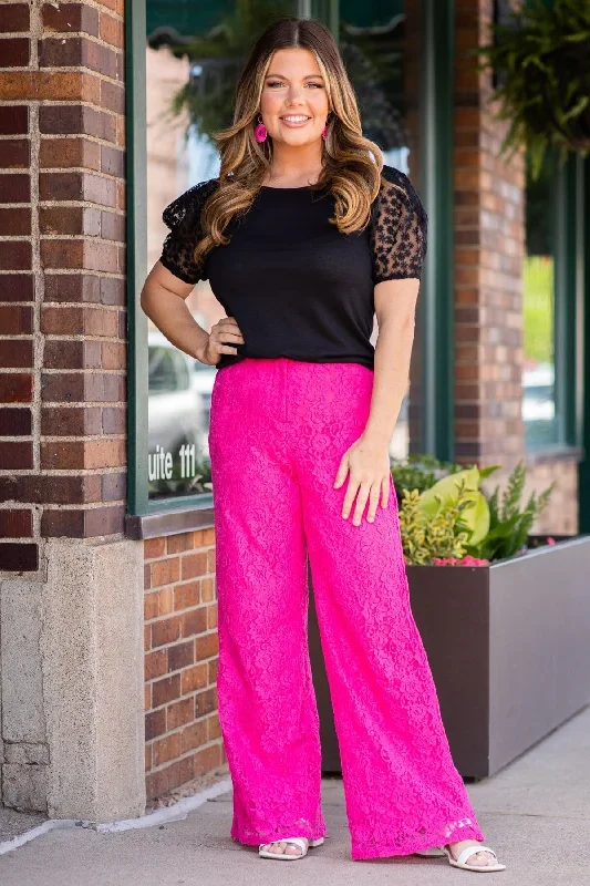 Hot Pink Lace Wide Leg Pants