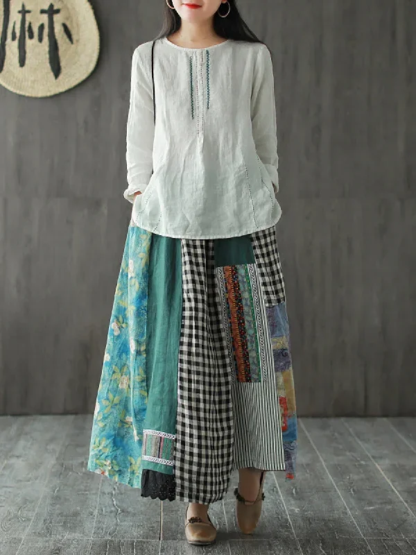 irregular-print-stitching-casual-linen-a-line-skirt