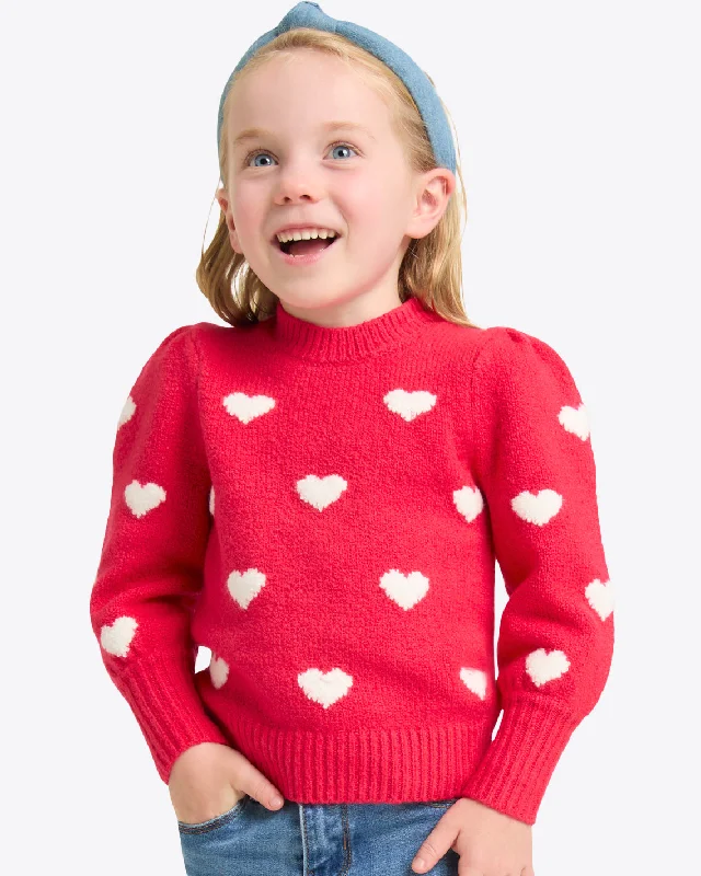 Kids Puff Sleeve Heart Sweater in Red