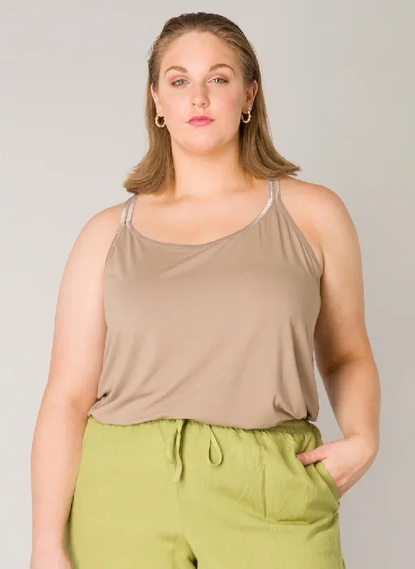 light brown top with crossed straps