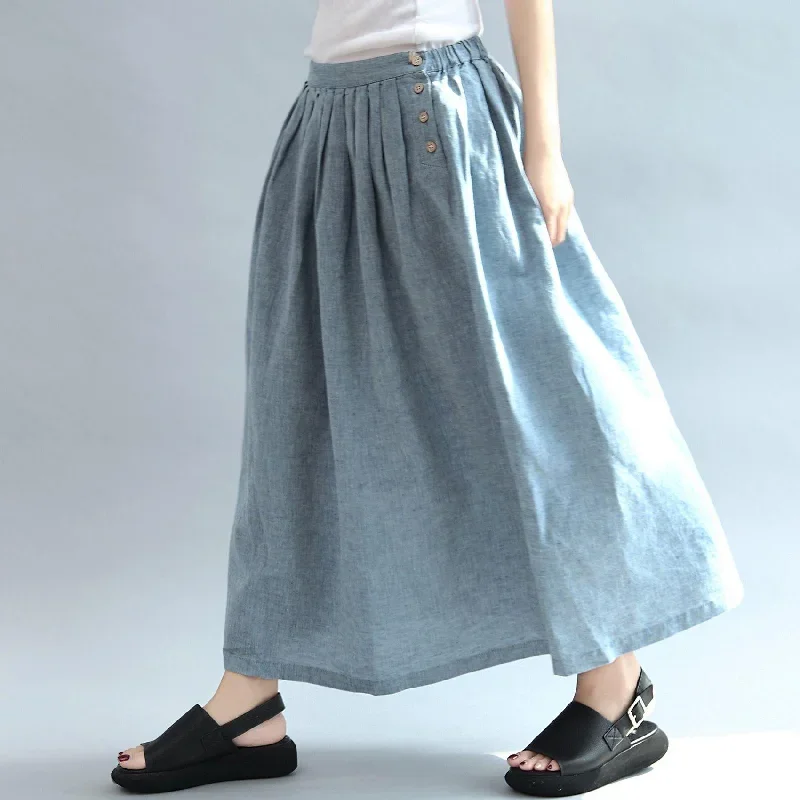 light blue summer linen skirts loose a line skirts button maxi skirts