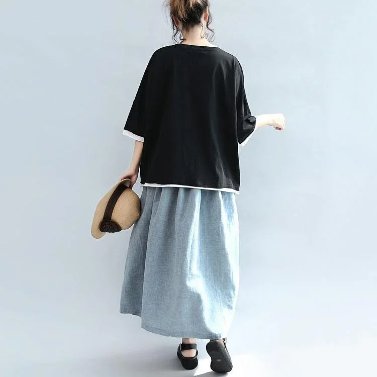 light-blue-summer-linen-skirts-loose-a-line-skirts-button-maxi-skirts